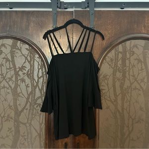 Straps Black Blouse with a Mid Sleeve